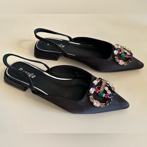 NEW Jeweled Black Slingbacks by Pazzle, Size 8